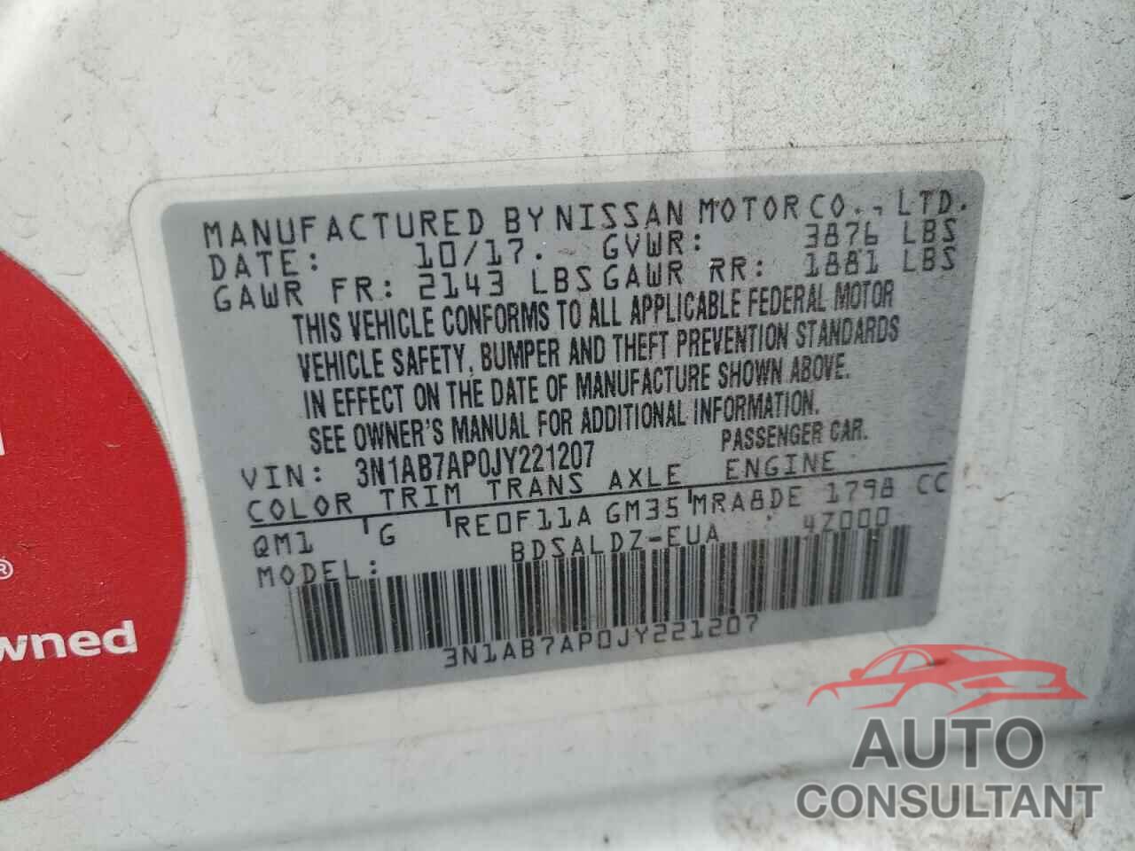 NISSAN SENTRA 2018 - 3N1AB7AP0JY221207