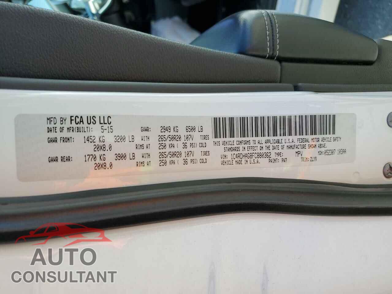DODGE DURANGO 2015 - 1C4RDHAG8FC880362