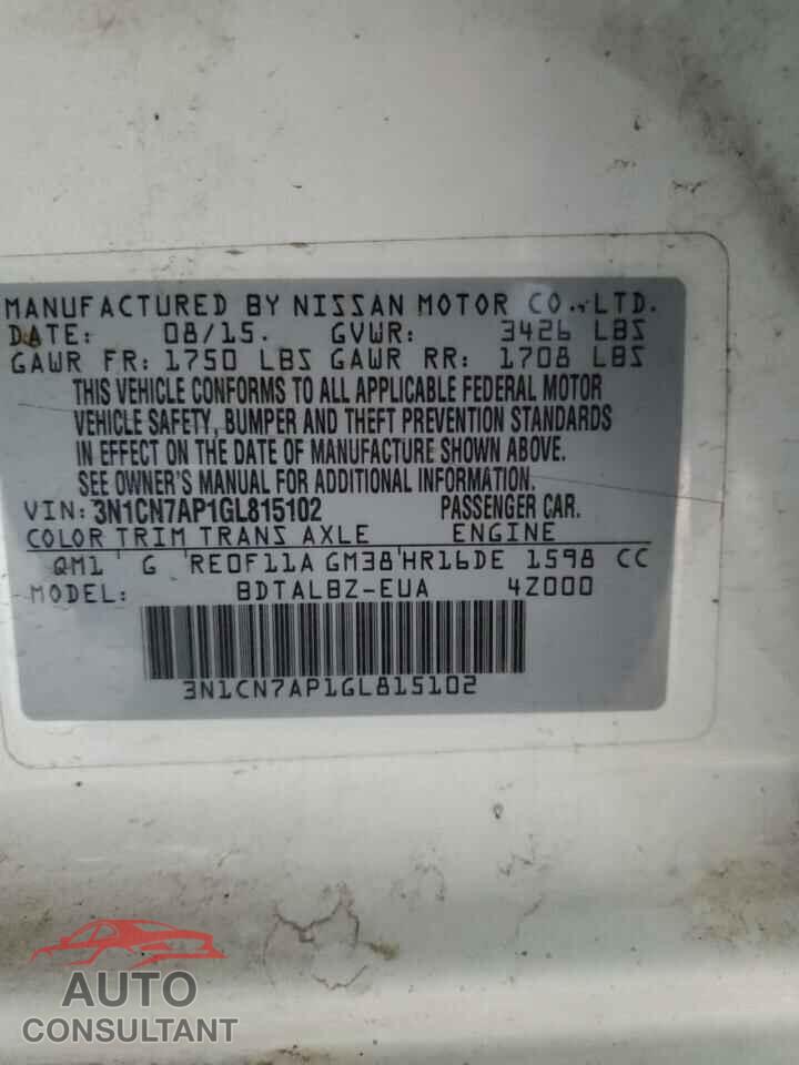 NISSAN VERSA 2016 - 3N1CN7AP1GL815102