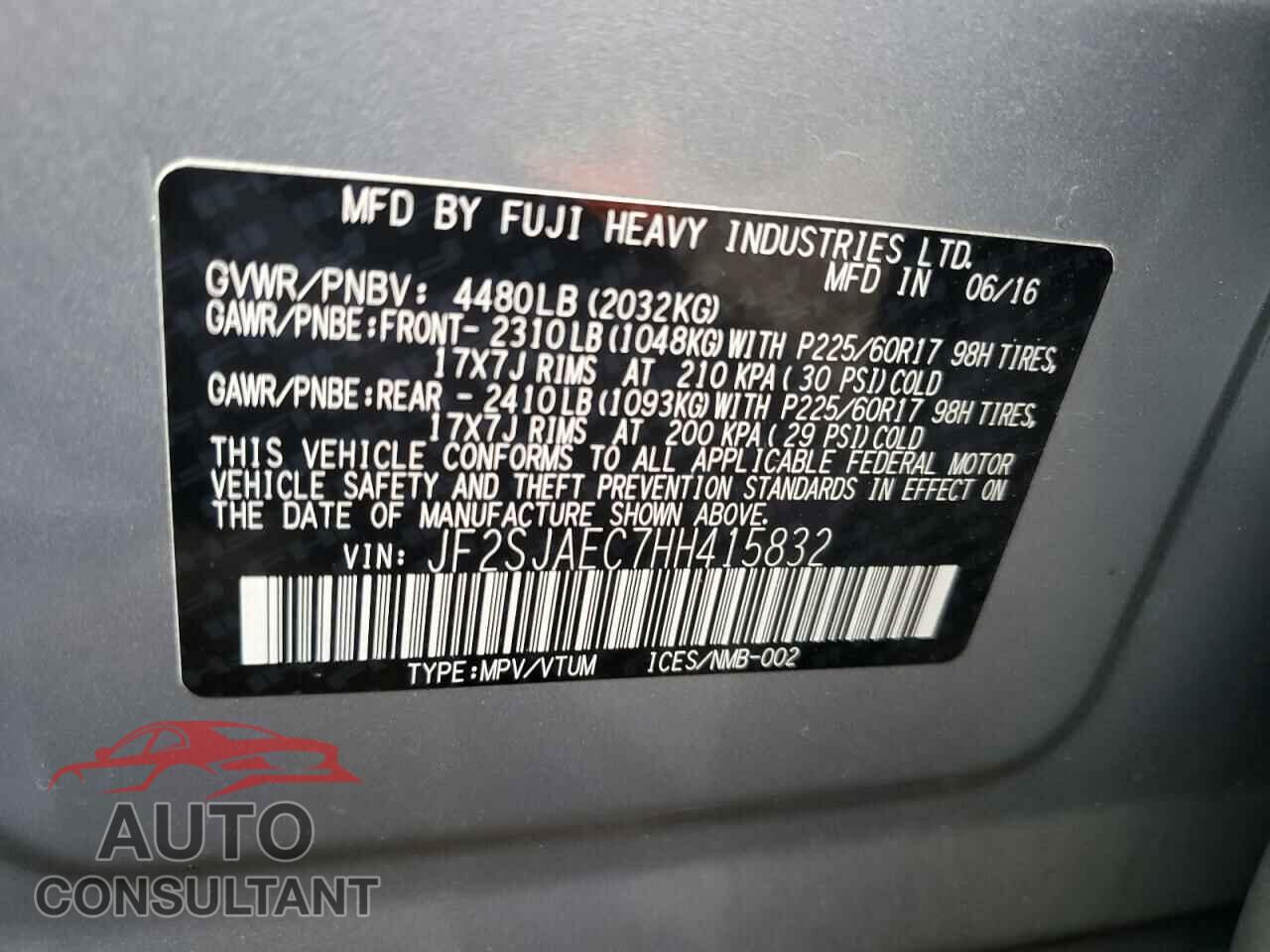 SUBARU FORESTER 2017 - JF2SJAEC7HH415832