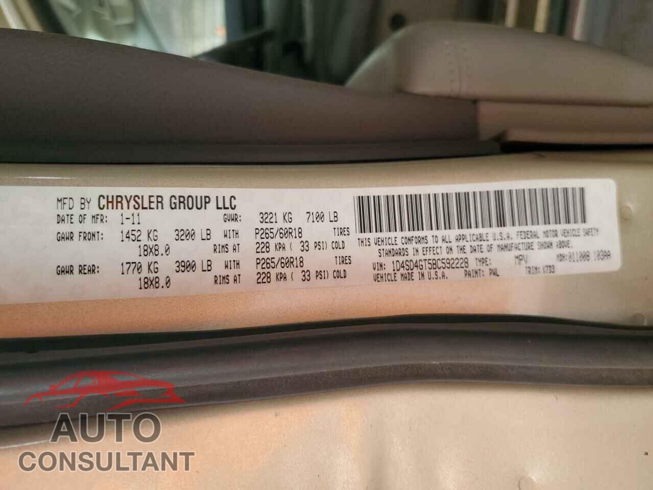 DODGE DURANGO 2011 - 1D4SD4GT5BC592228