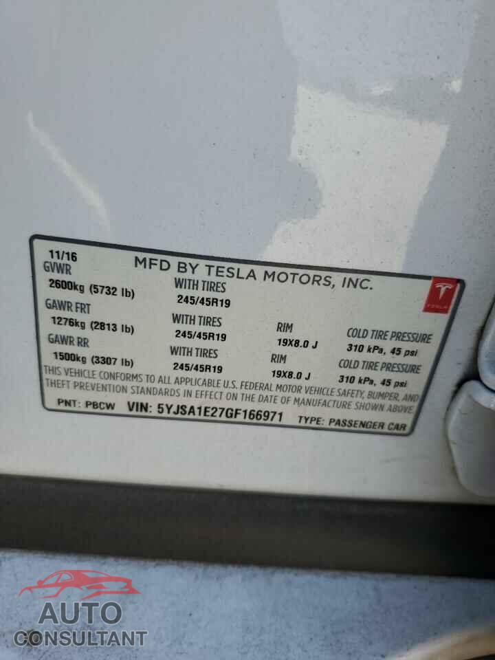 TESLA MODEL S 2016 - 5YJSA1E27GF166971