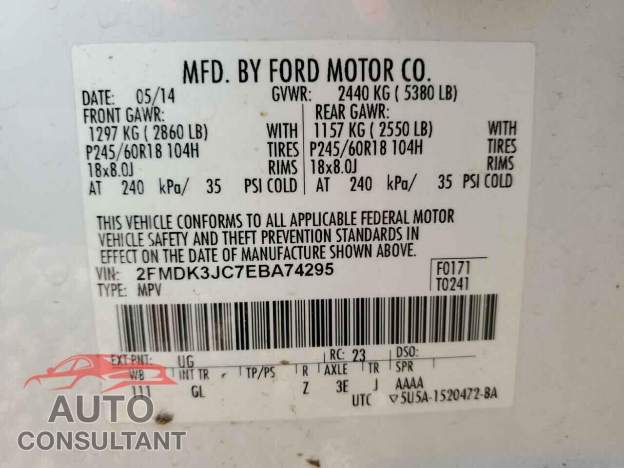 FORD EDGE 2014 - 2FMDK3JC7EBA74295