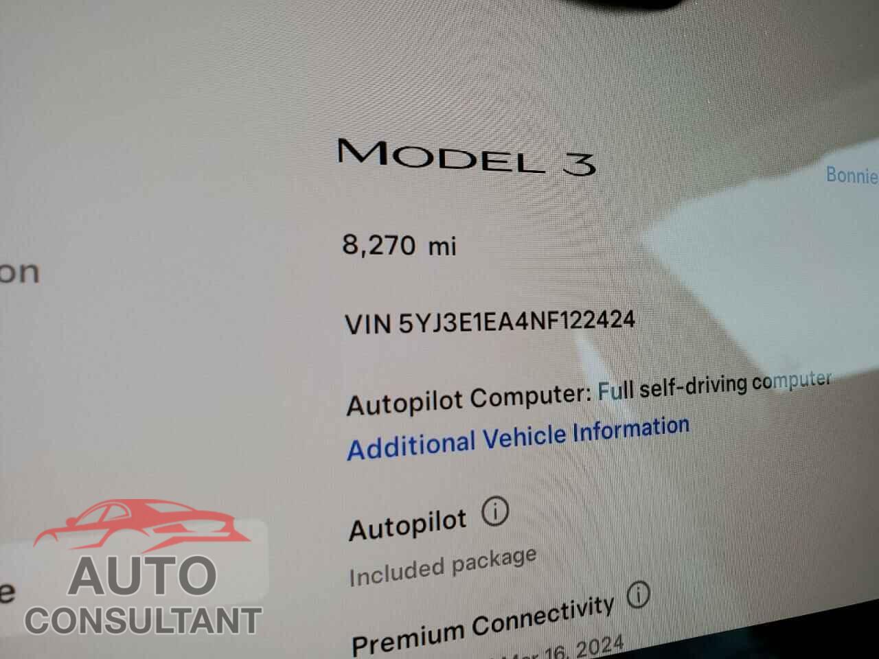 TESLA MODEL 3 2022 - 5YJ3E1EA4NF122424
