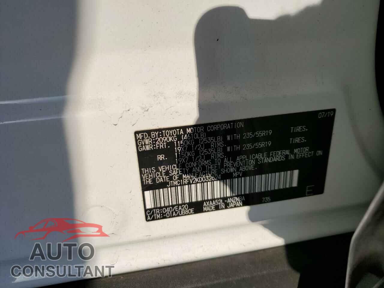 TOYOTA RAV4 2019 - JTMC1RFV2KD032624