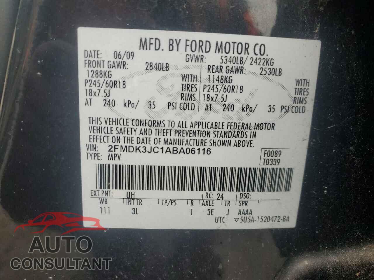 FORD EDGE 2010 - 2FMDK3JC1ABA06116