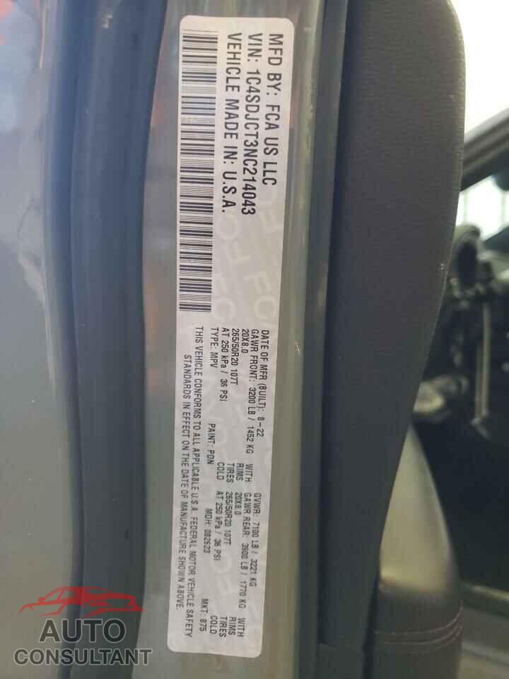 DODGE DURANGO 2022 - 1C4SDJCT3NC214043