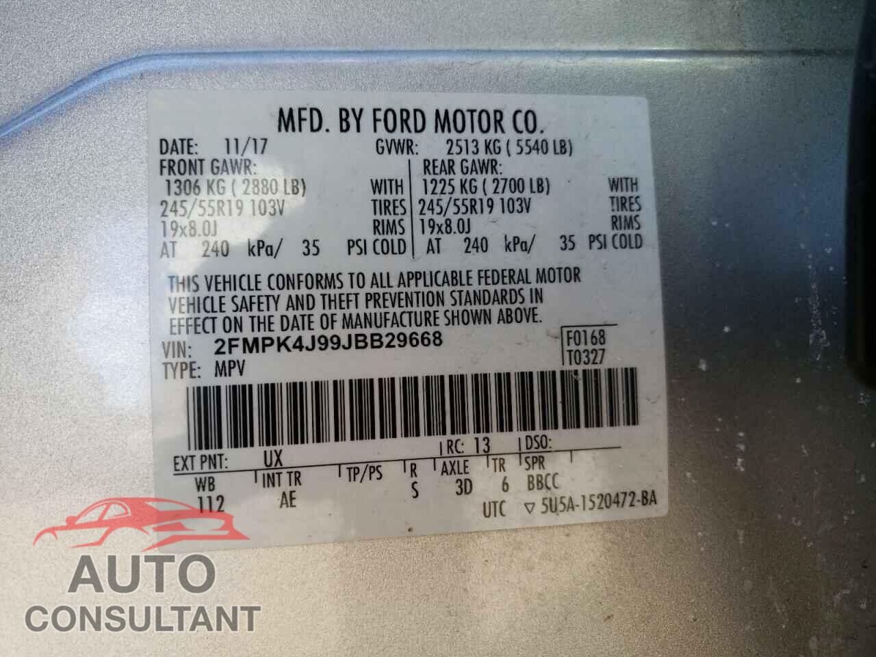 FORD EDGE 2018 - 2FMPK4J99JBB29668