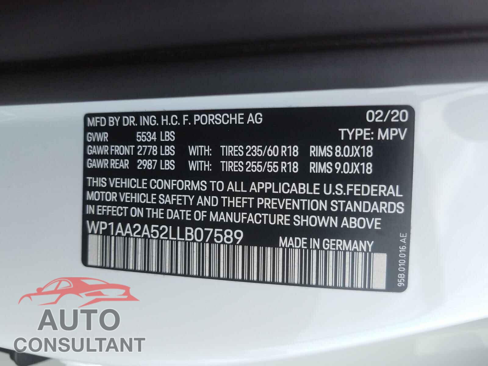 PORSCHE MACAN 2020 - WP1AA2A52LLB07589