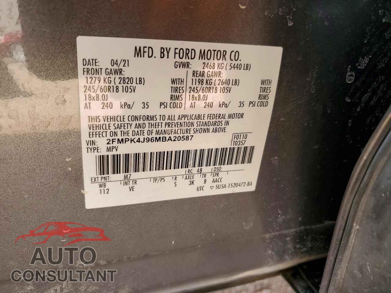 FORD EDGE 2021 - 2FMPK4J96MBA20587
