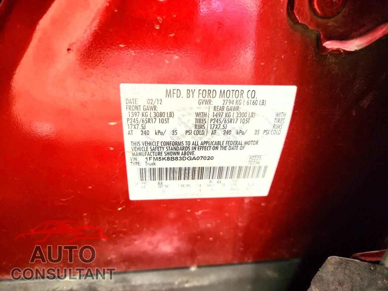 FORD EXPLORER 2013 - 1FM5K8B83DGA07020