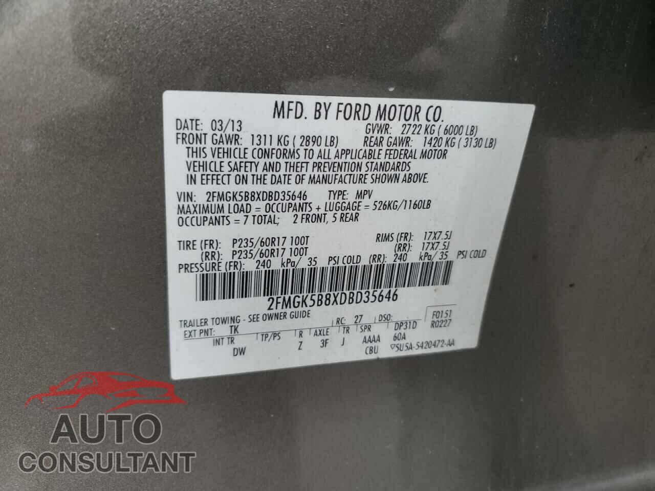 FORD FLEX 2013 - 2FMGK5B8XDBD35646