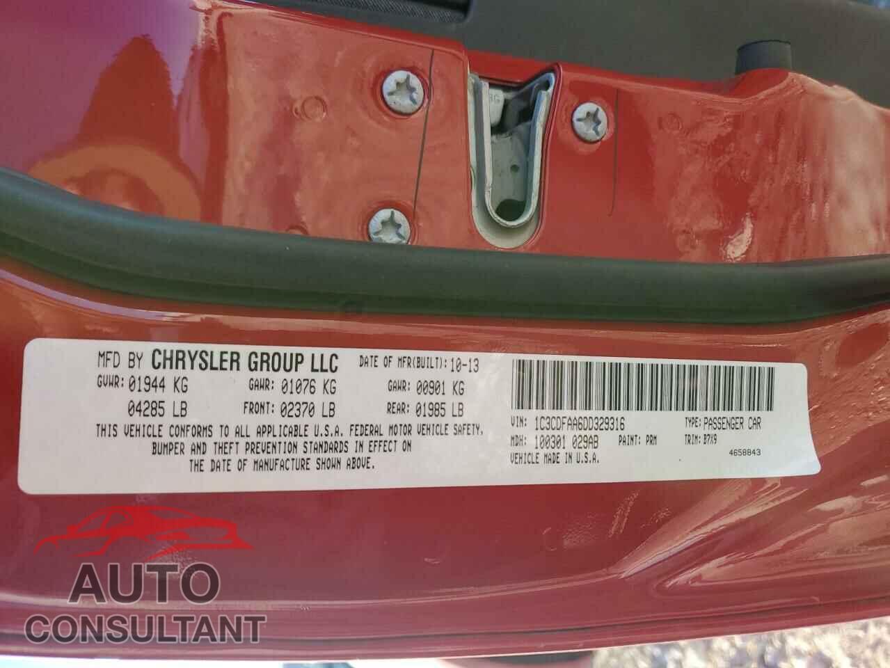 DODGE DART 2013 - 1C3CDFAA6DD329316