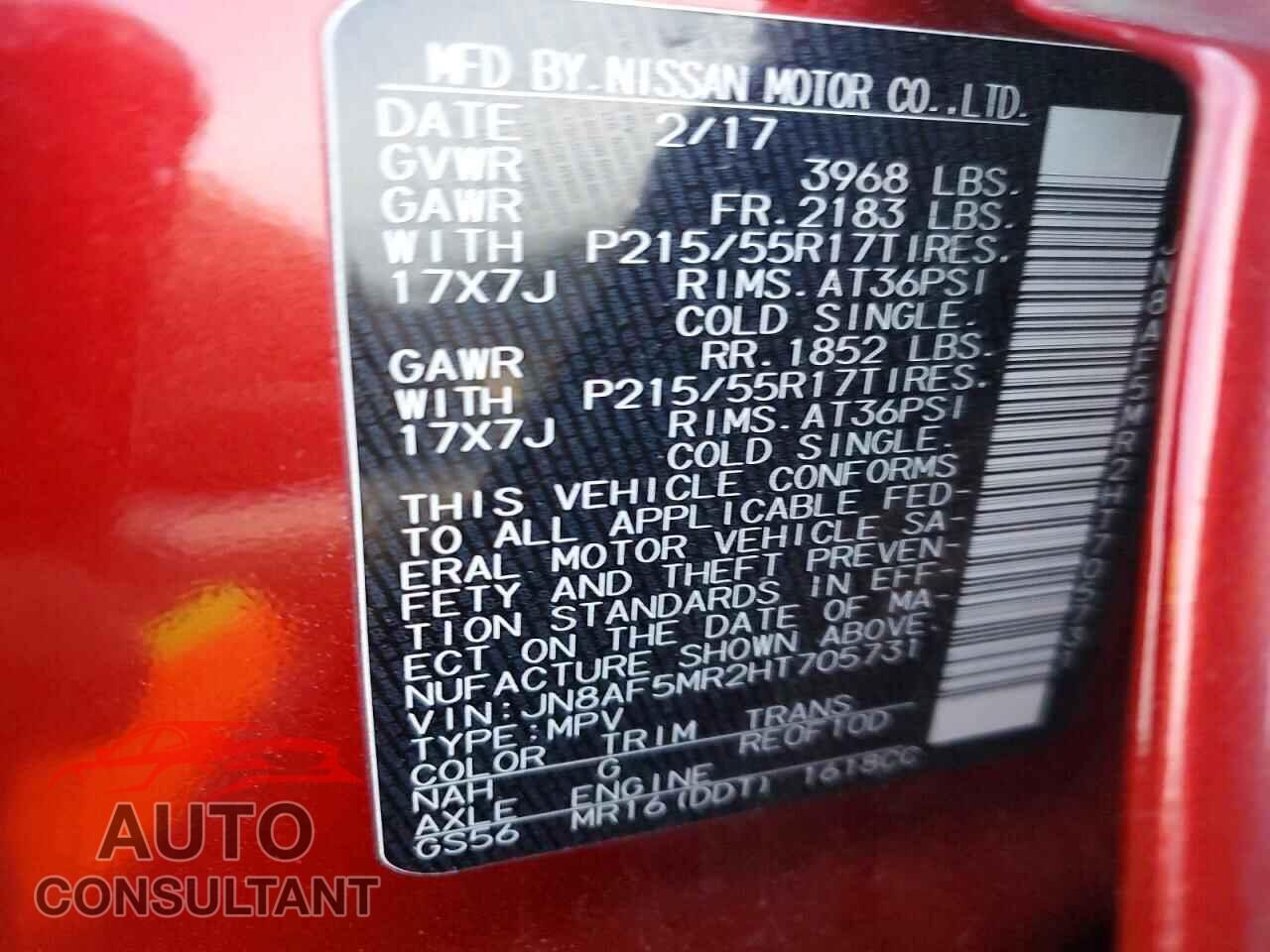 NISSAN JUKE 2017 - JN8AF5MR2HT705731
