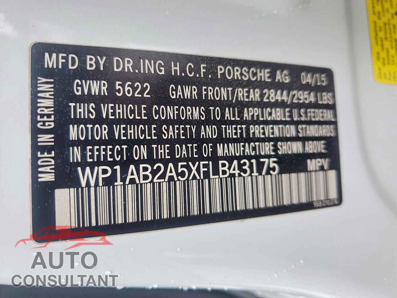 PORSCHE MACAN 2015 - WP1AB2A5XFLB43175