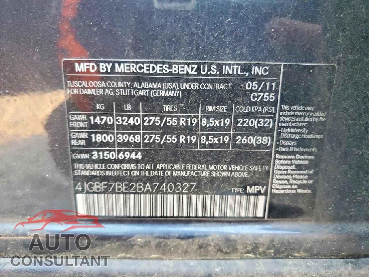 MERCEDES-BENZ GL-CLASS 2011 - 4JGBF7BE2BA740327