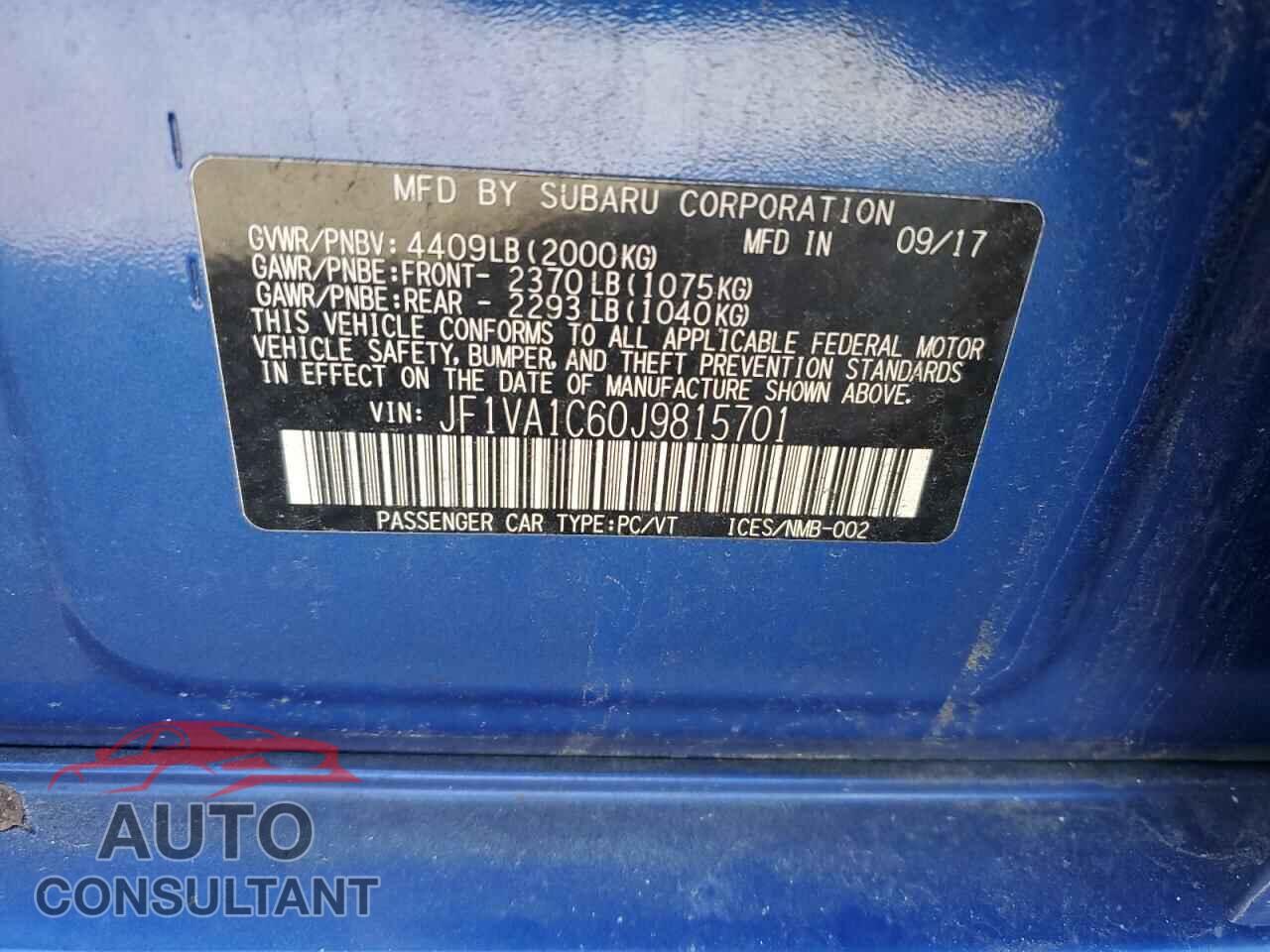 SUBARU WRX 2018 - JF1VA1C60J9815701