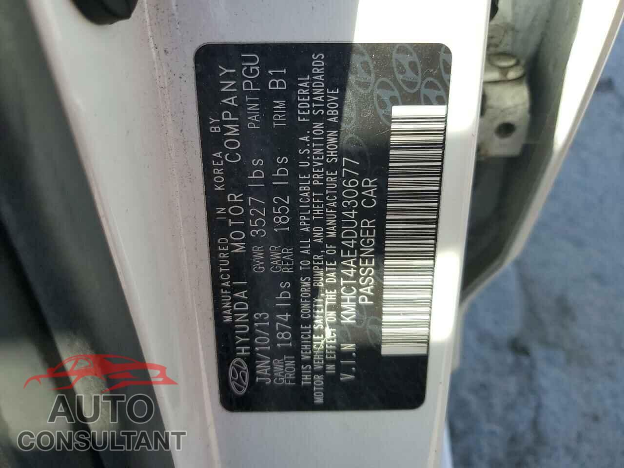 HYUNDAI ACCENT 2013 - KMHCT4AE4DU430677