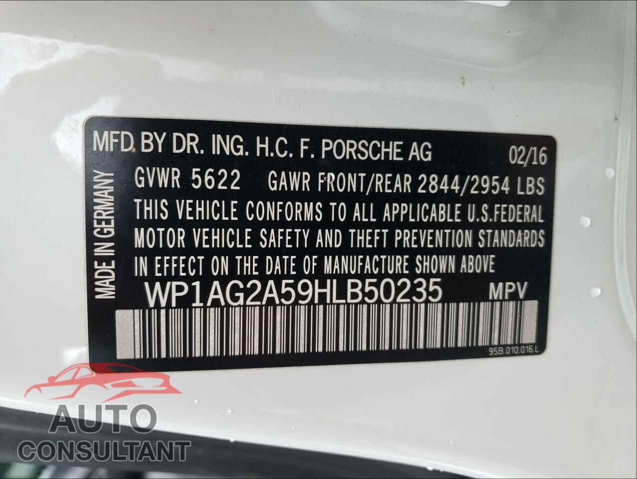 PORSCHE MACAN 2017 - WP1AG2A59HLB50235