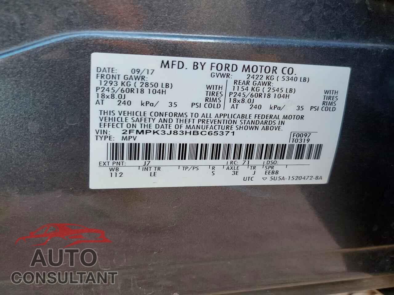 FORD EDGE 2017 - 2FMPK3J83HBC65371