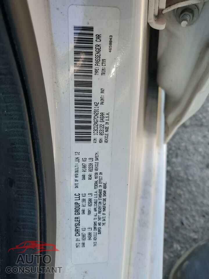 DODGE AVENGER 2012 - 1C3CDZAG7CN291142