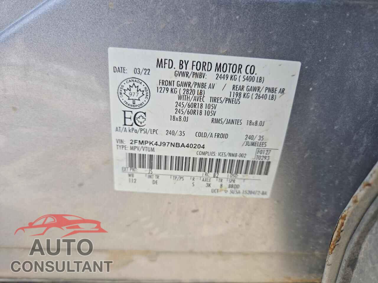 FORD EDGE 2022 - 2FMPK4J97NBA40204