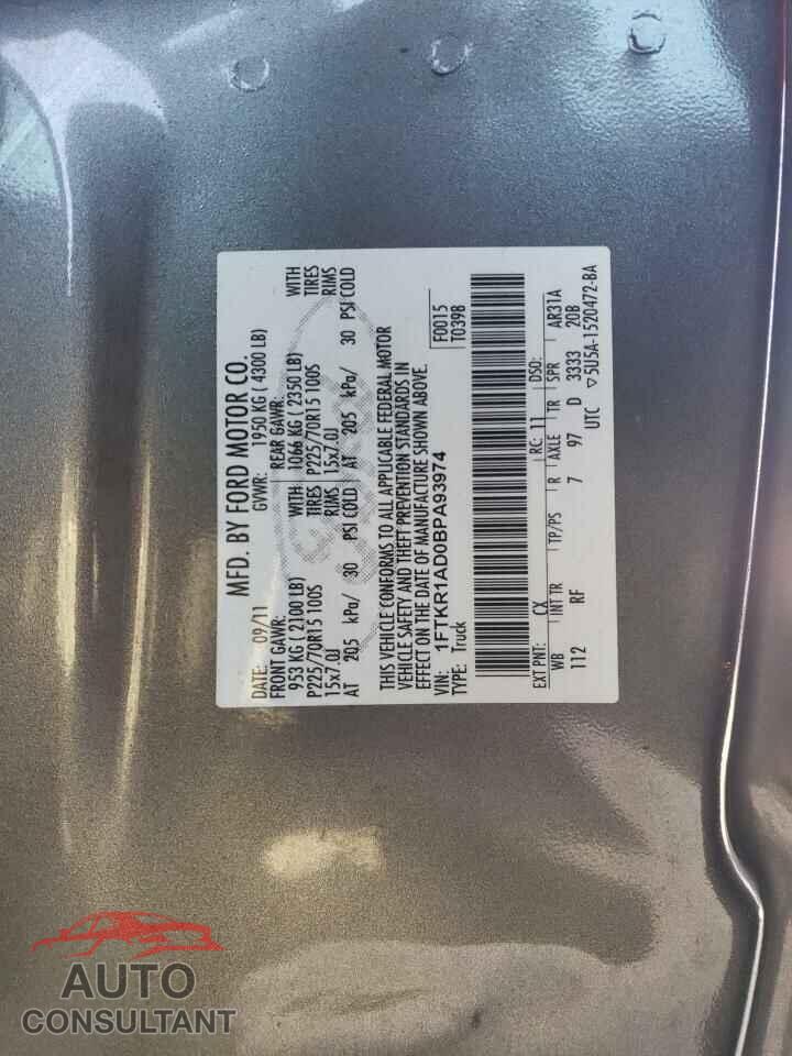 FORD RANGER 2011 - 1FTKR1AD0BPA93974