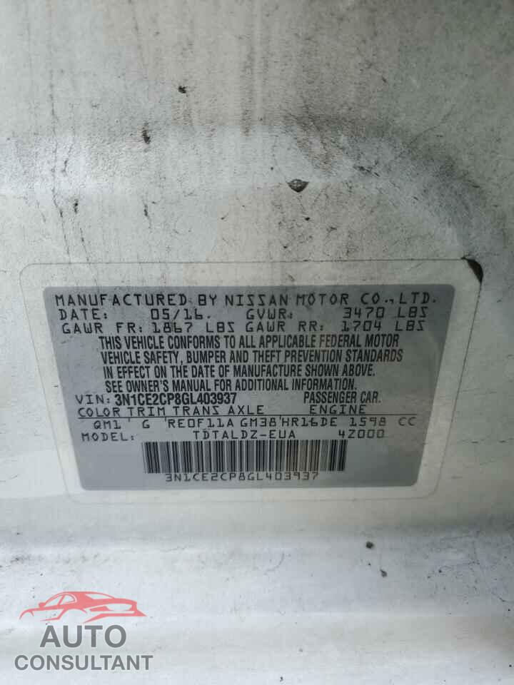 NISSAN VERSA 2016 - 3N1CE2CP8GL403937