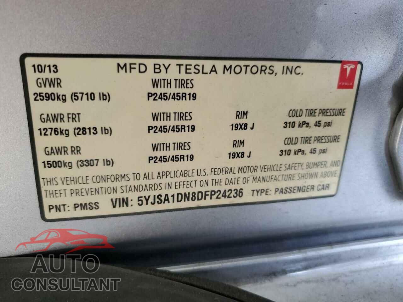 TESLA MODEL S 2013 - 5YJSA1DN8DFP24236