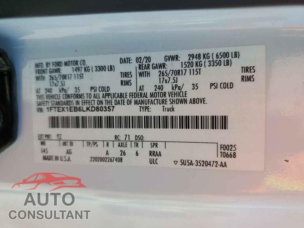 FORD F-150 2020 - 1FTEX1EB6LKD80357