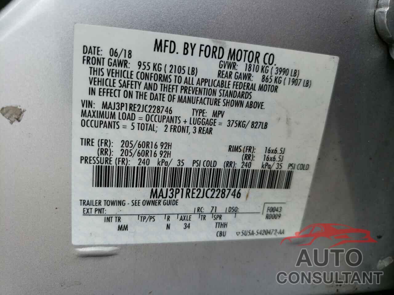 FORD ALL OTHER 2018 - MAJ3P1RE2JC228746