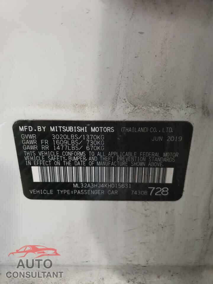 MITSUBISHI MIRAGE 2019 - ML32A3HJ4KH015631