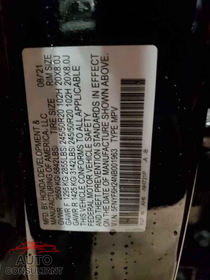 HONDA PILOT 2022 - 5FNYF6H24NB001963