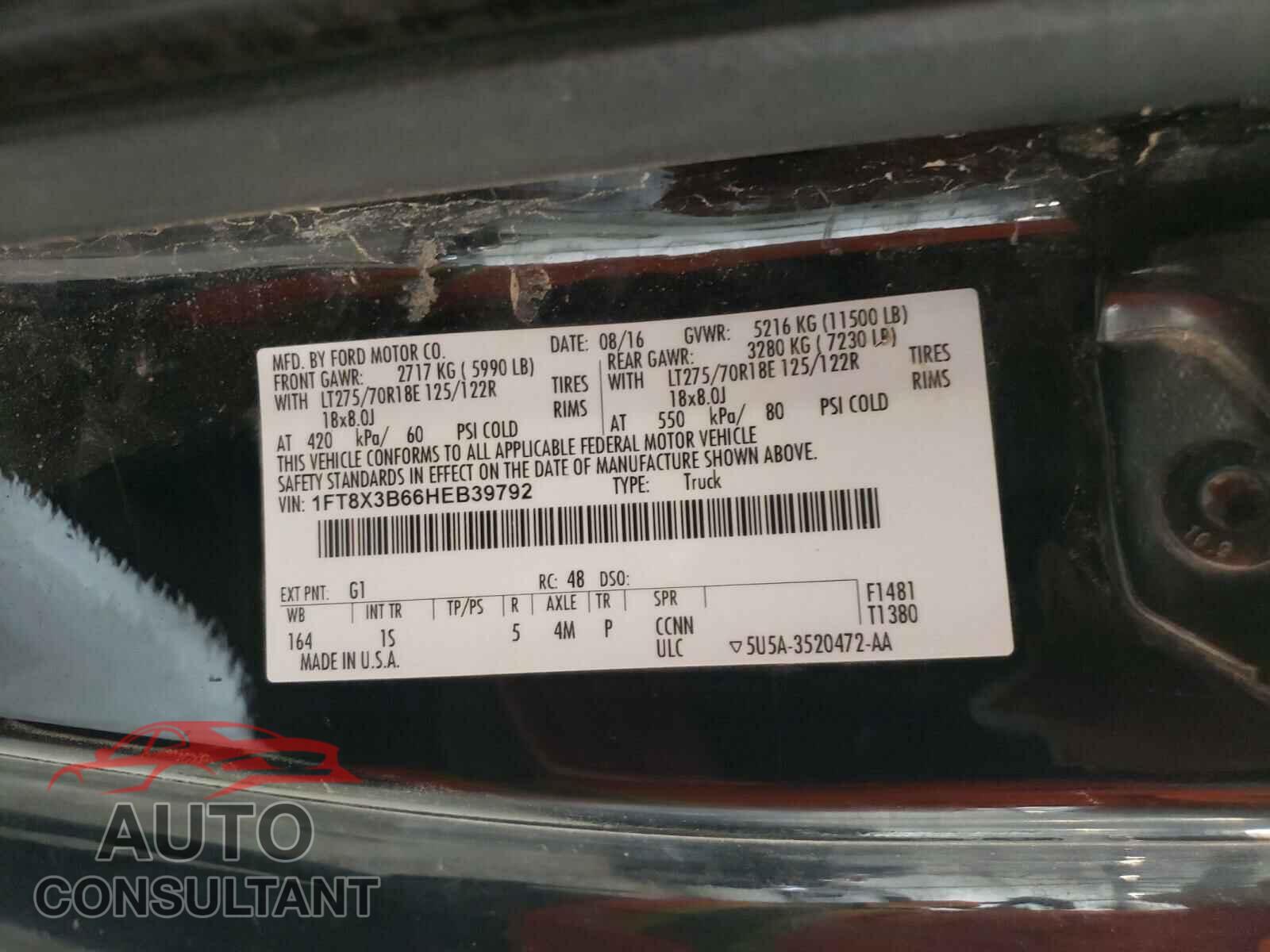 FORD F350 2017 - 1FT8X3B66HEB39792
