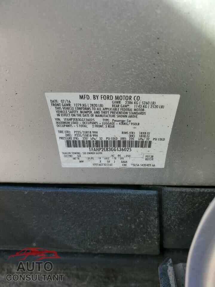 FORD TAURUS 2016 - 1FAHP2E83GG136025