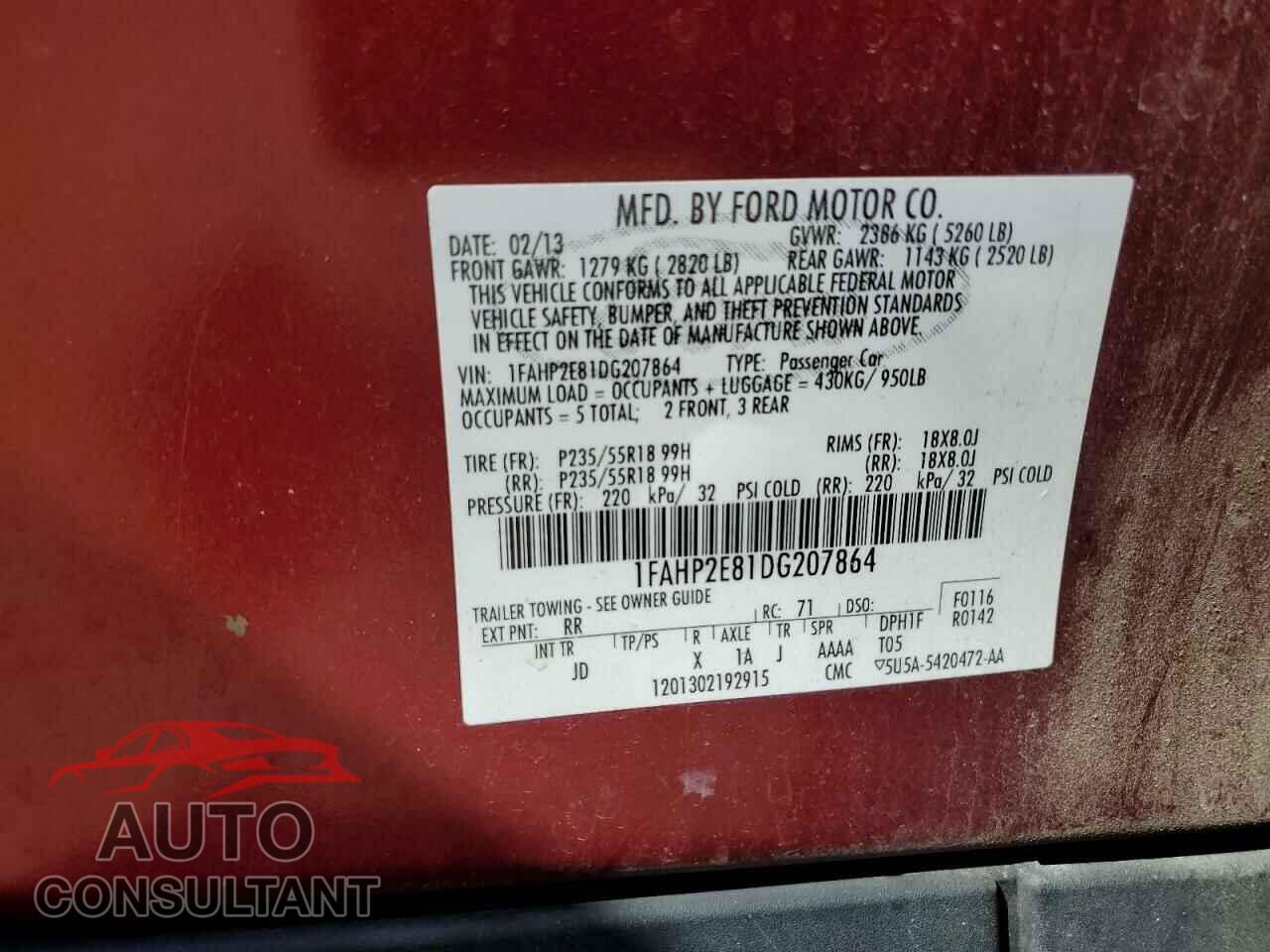 FORD TAURUS 2013 - 1FAHP2E81DG207864