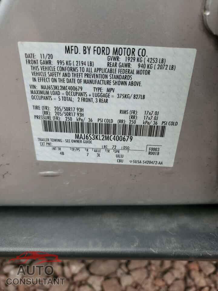 FORD ECOSPORT 2021 - MAJ6S3KL2MC400679