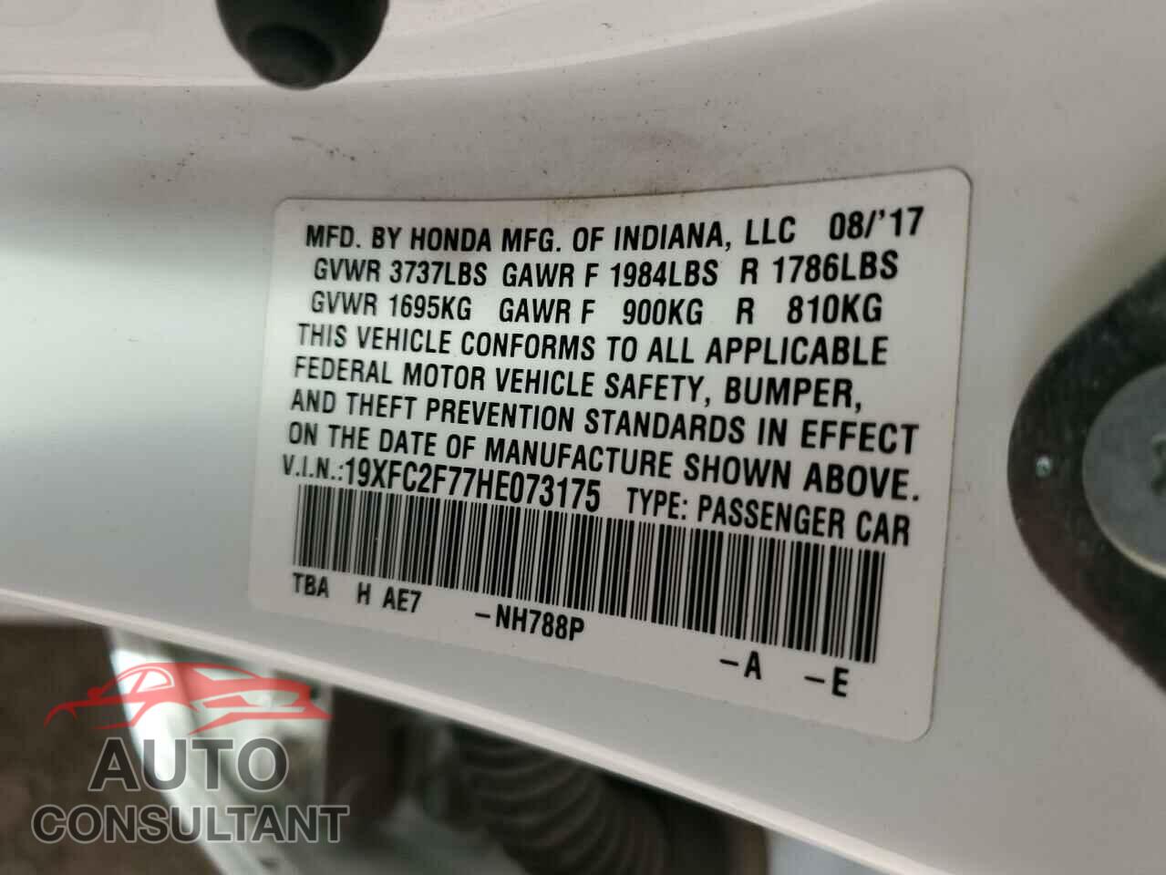 HONDA CIVIC 2017 - 19XFC2F77HE073175