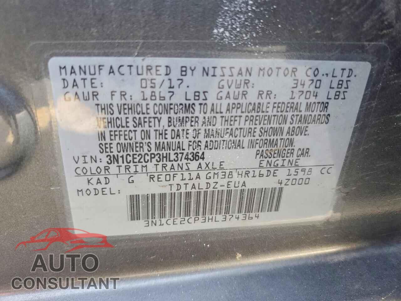 NISSAN VERSA 2017 - 3N1CE2CP3HL374364