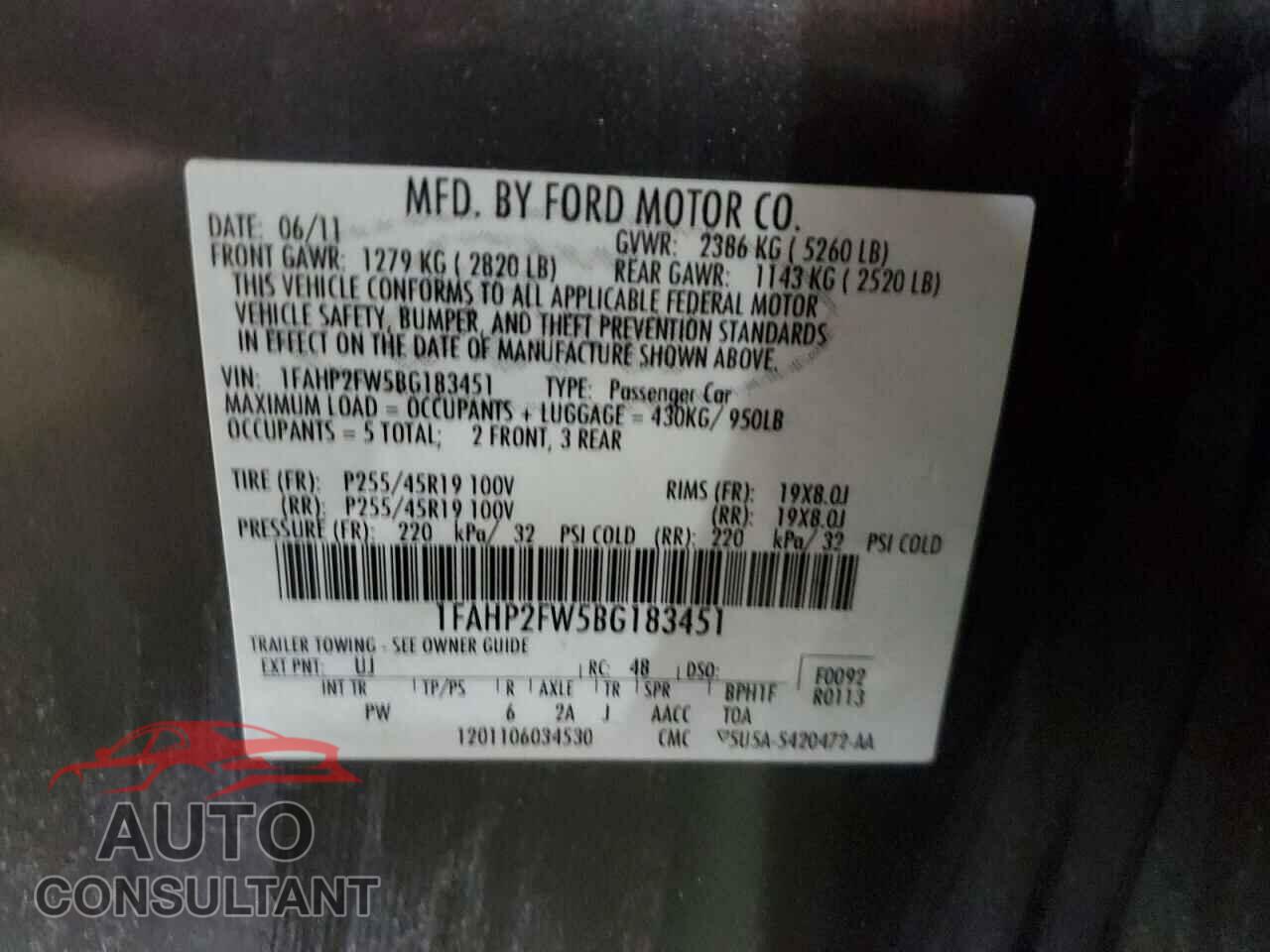 FORD TAURUS 2011 - 1FAHP2FW5BG183451