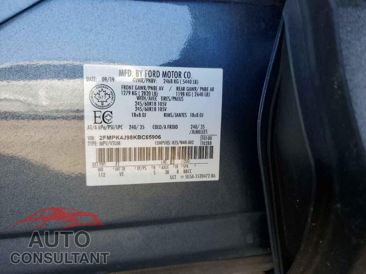 FORD EDGE 2019 - 2FMPK4J98KBC65906