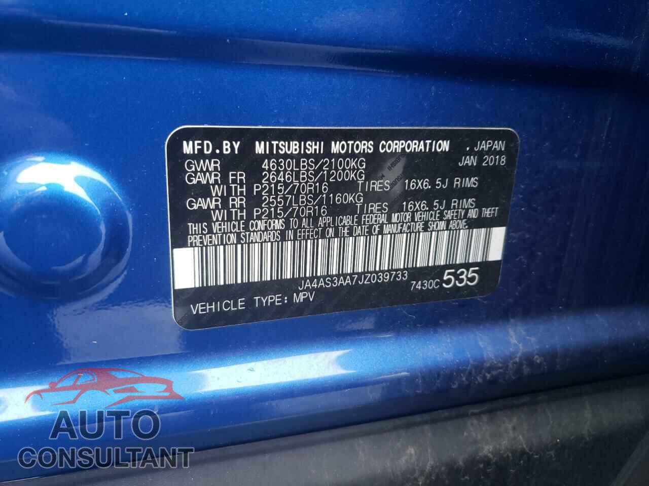 MITSUBISHI ECLIPSE 2018 - JA4AS3AA7JZ039733