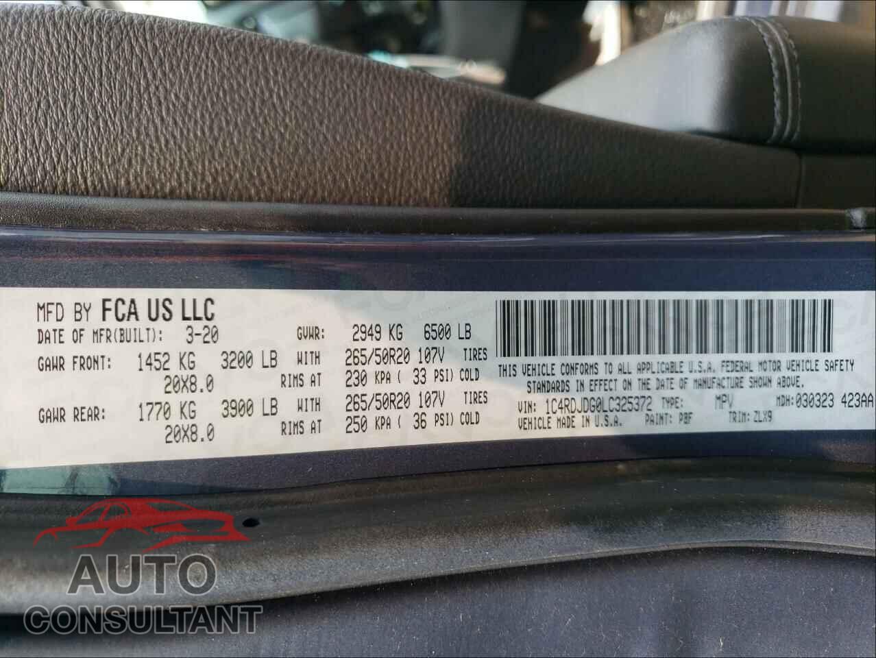 DODGE DURANGO 2020 - 1C4RDJDG0LC325372