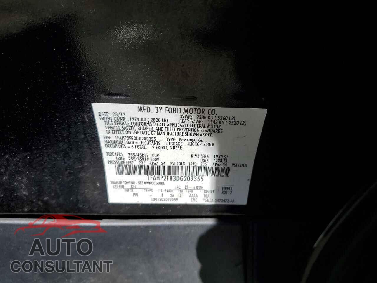 FORD TAURUS 2013 - 1FAHP2F83DG209355