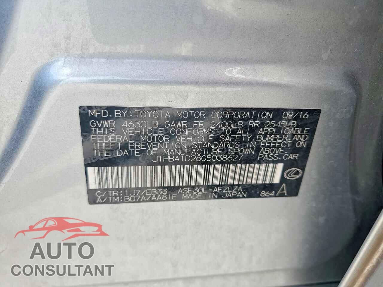 LEXUS IS 2016 - JTHBA1D28G5038627
