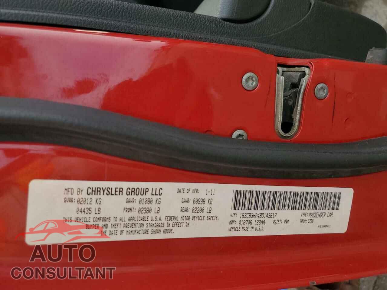 DODGE CALIBER 2011 - 1B3CB3HA4BD143617