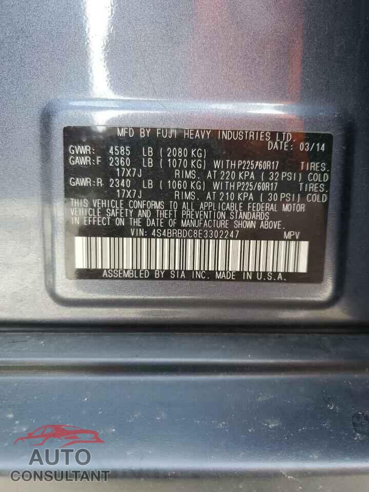 SUBARU OUTBACK 2014 - 4S4BRBDC8E3302247