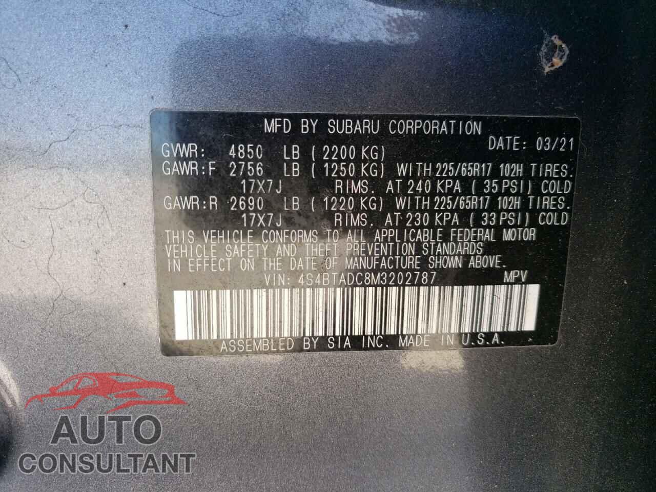 SUBARU OUTBACK 2021 - 4S4BTADC8M3202787