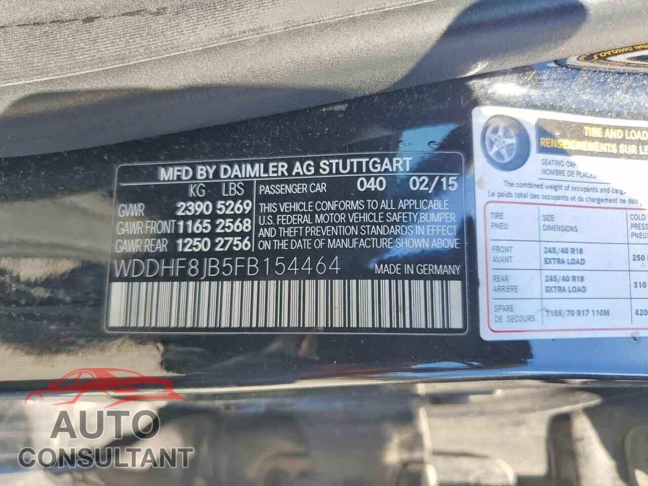 MERCEDES-BENZ E-CLASS 2015 - WDDHF8JB5FB154464