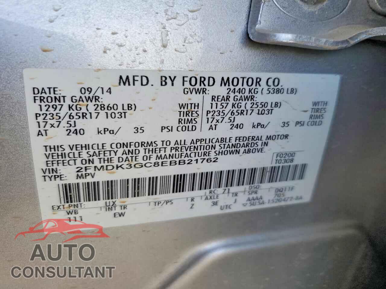 FORD EDGE 2014 - 2FMDK3GC8EBB21762